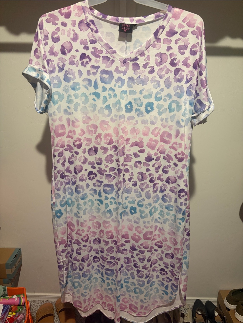 Pastel Leopard Print V-Neck Dress - Multi